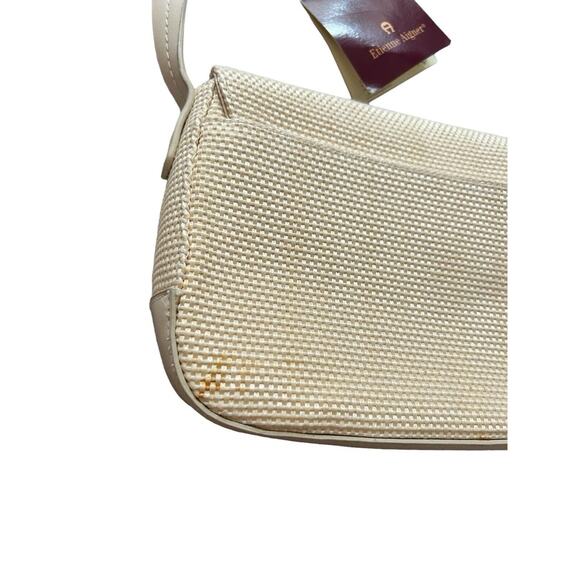 Etienne Aigner Woven Cream Snap Close Leather Strap‎ Crossbody Bag New - Picture 7 of 13